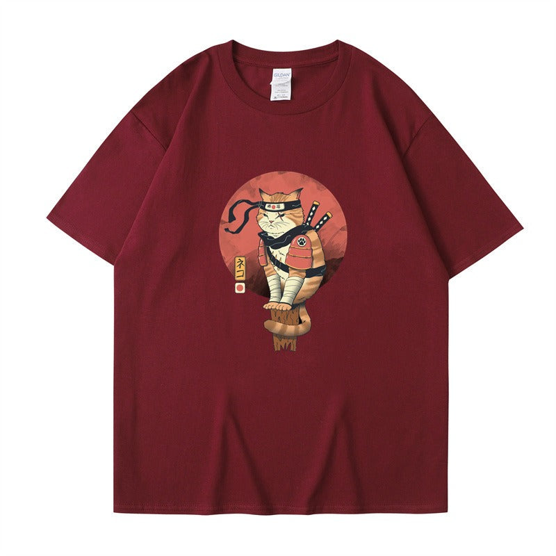 Cute ninja cat print T-shirt
