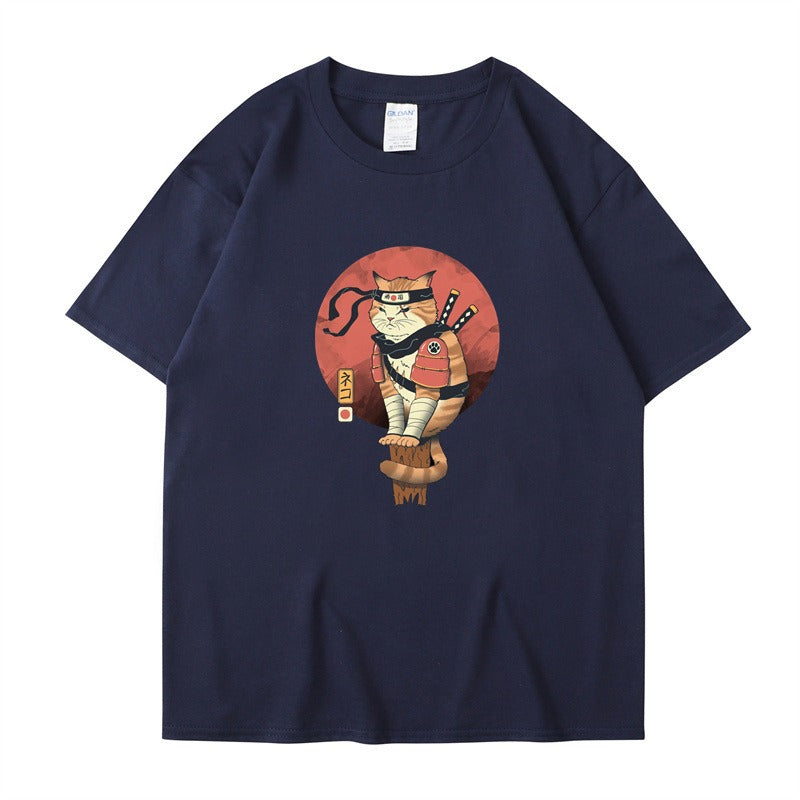 Cute ninja cat print T-shirt