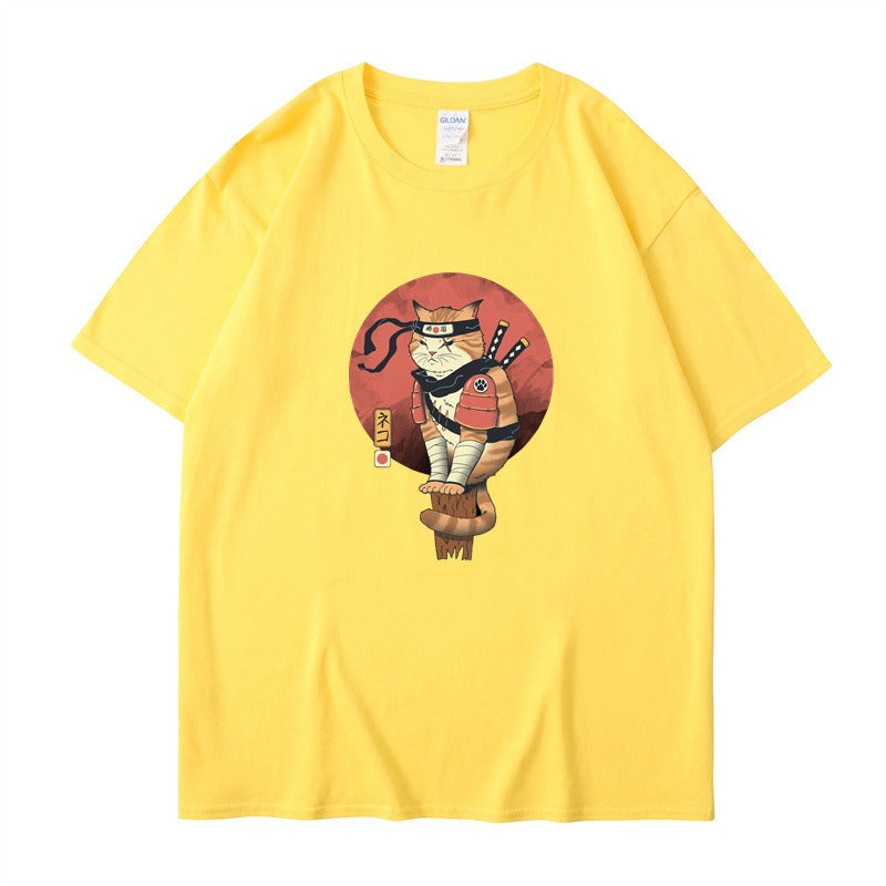Cute ninja cat print T-shirt