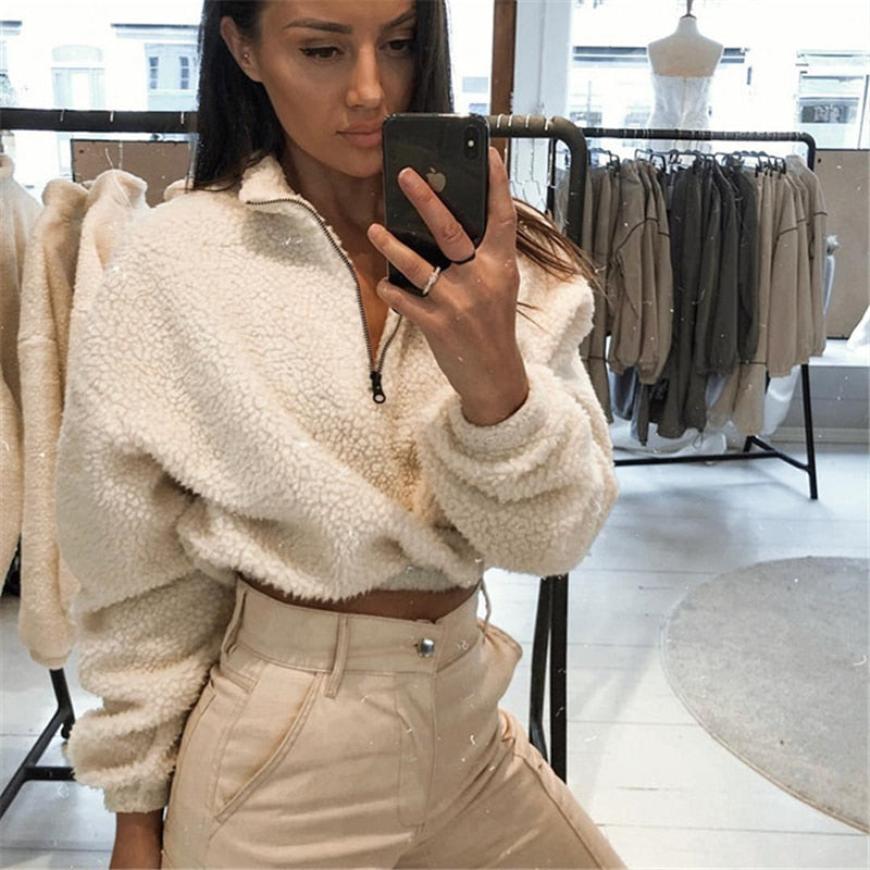 Faux Lambswool cropped sweatshirt