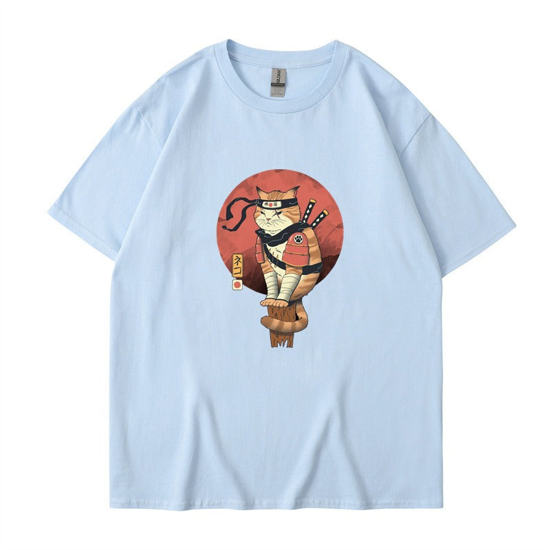 Cute ninja cat print T-shirt
