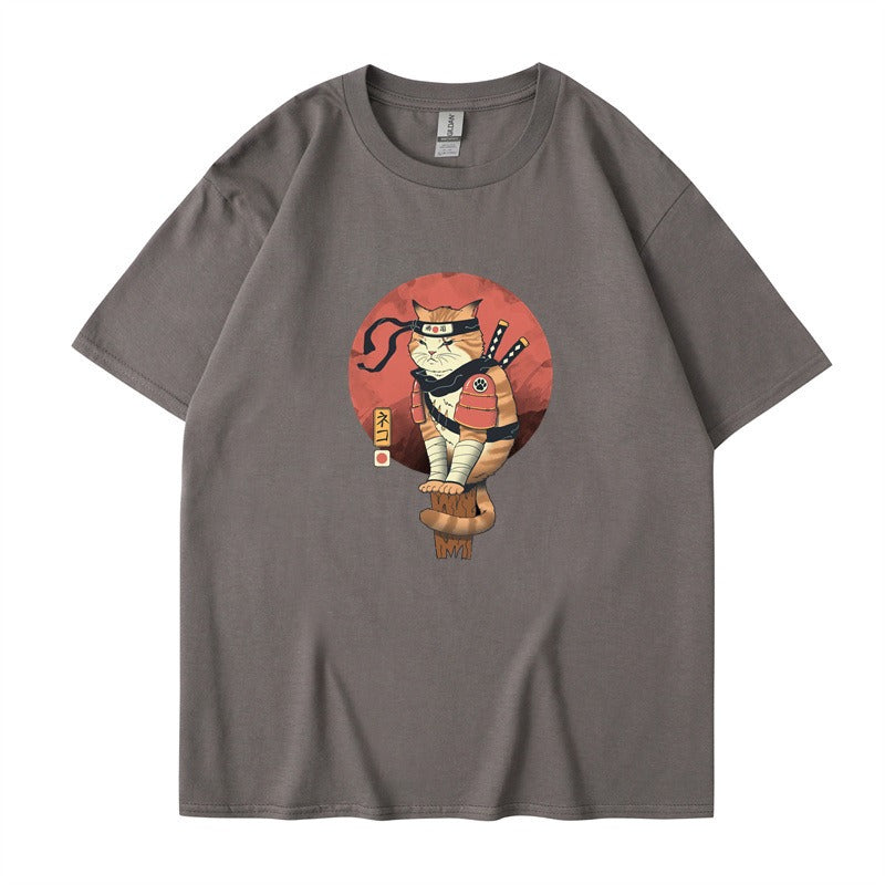 Cute ninja cat print T-shirt