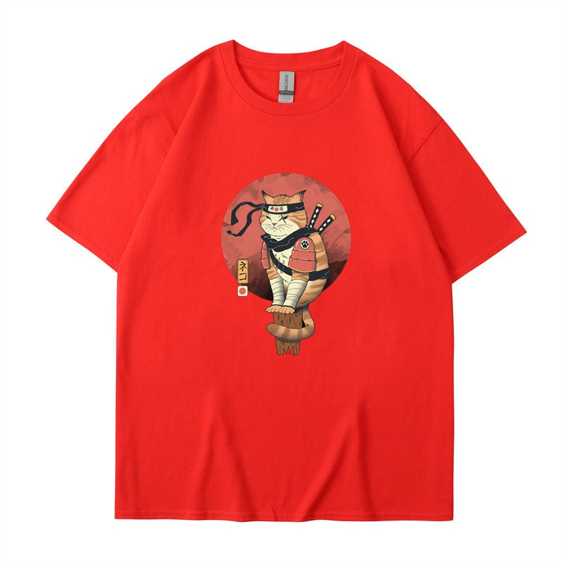 Cute ninja cat print T-shirt