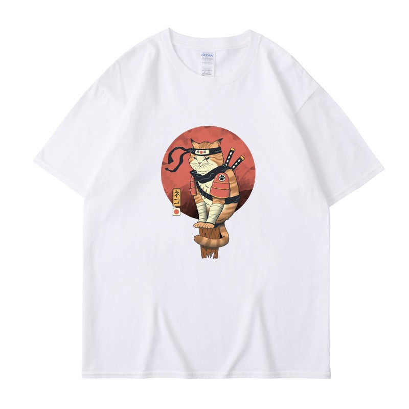 Cute ninja cat print T-shirt