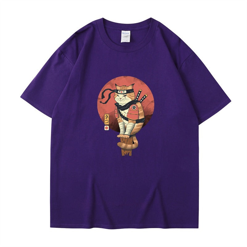 Cute ninja cat print T-shirt