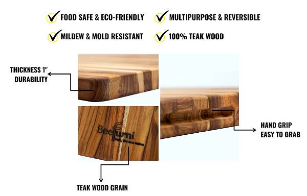 Teak cutting board natural + solid wood