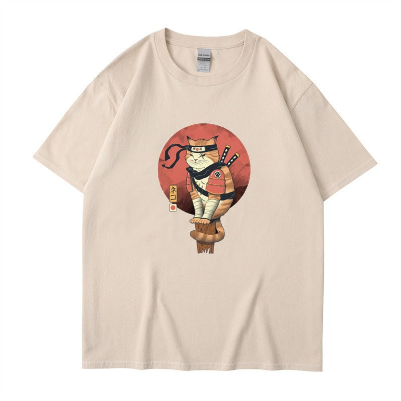 Cute ninja cat print T-shirt