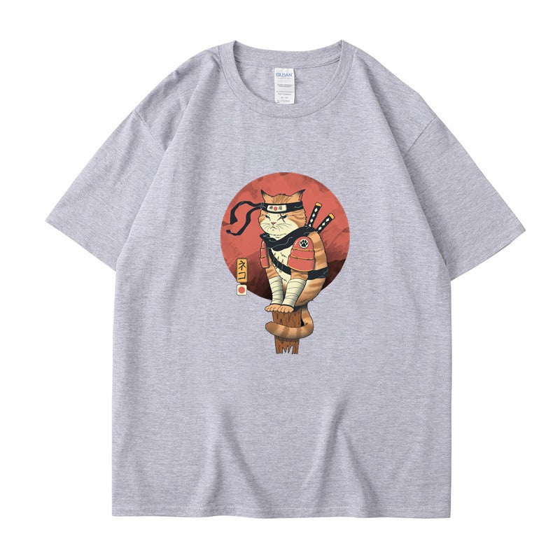 Cute ninja cat print T-shirt