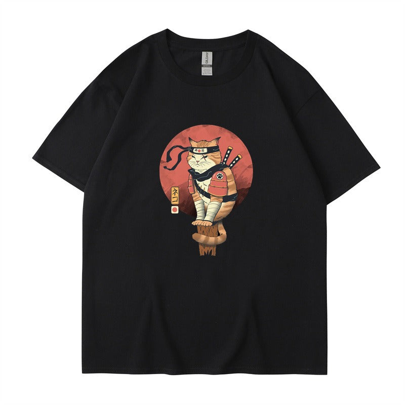 Cute ninja cat print T-shirt