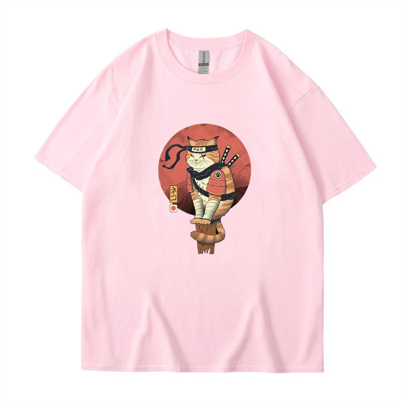 Cute ninja cat print T-shirt