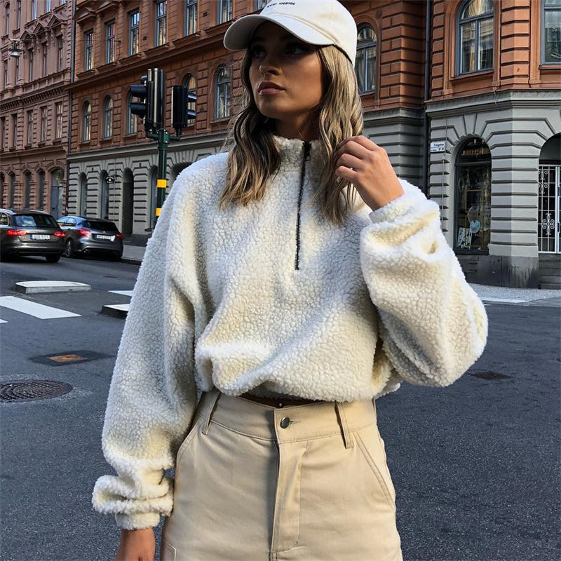 Faux Lambswool cropped sweatshirt