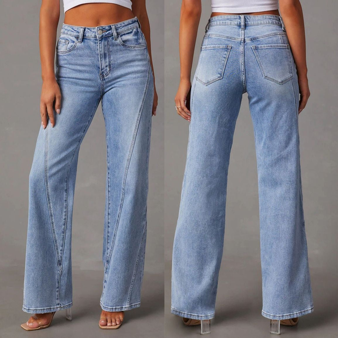 Patchwork wide leg jeans