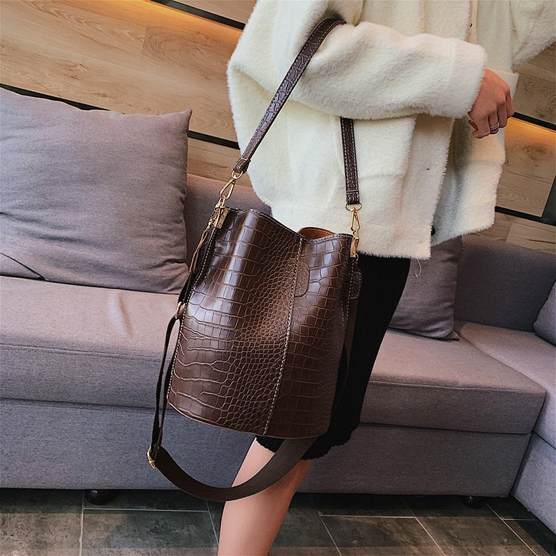 Crocodile textured bucket bag