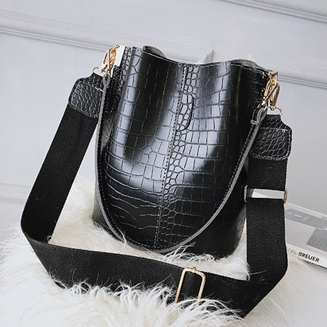 Crocodile textured bucket bag