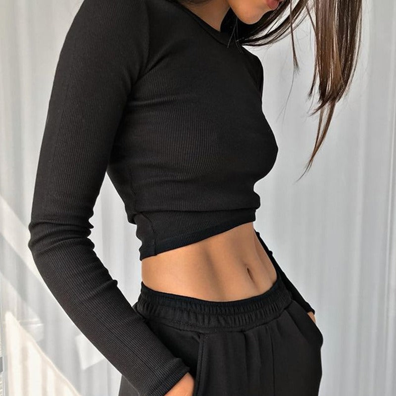 Round neck top long sleeved t-shirt