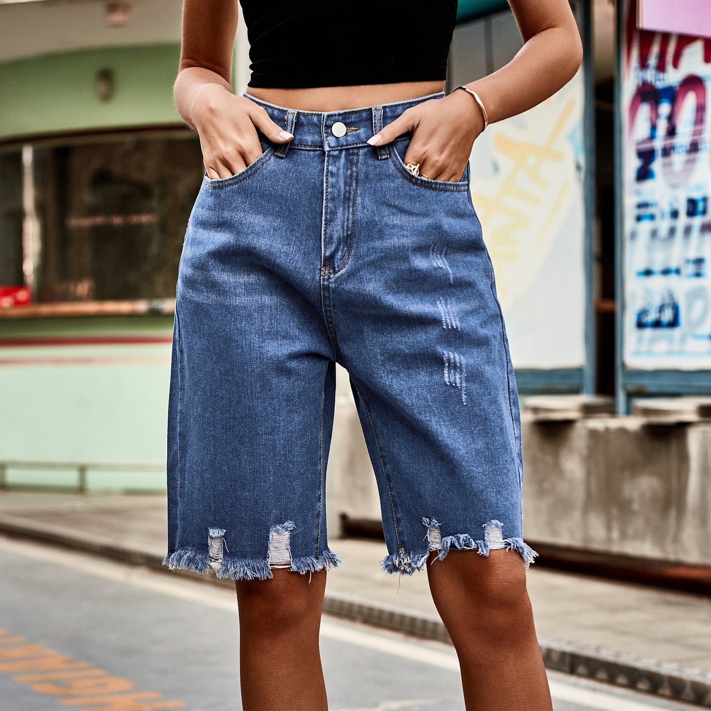 Denim long shorts