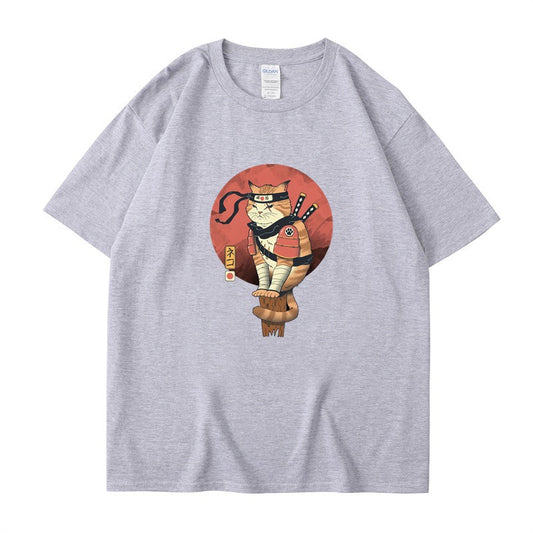 Cute ninja cat print T-shirt