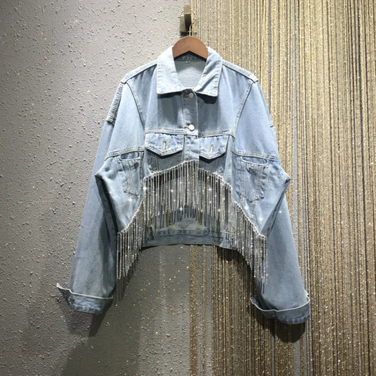 Cowboy rhinestone embelished denim jacket
