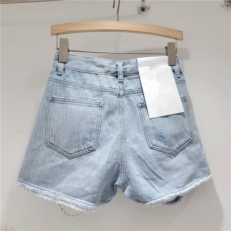 Handmade chain bead denim shorts